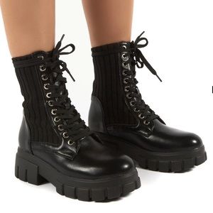 ASTA BLACK CHUNKY SOLE KNITTED DETAIL LACE UP